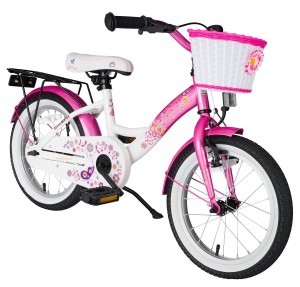 Kinderfahrrad 16 Zoll für Mädchen Bikestar Premium Edition in Flaming Pink und Diamant Weiß